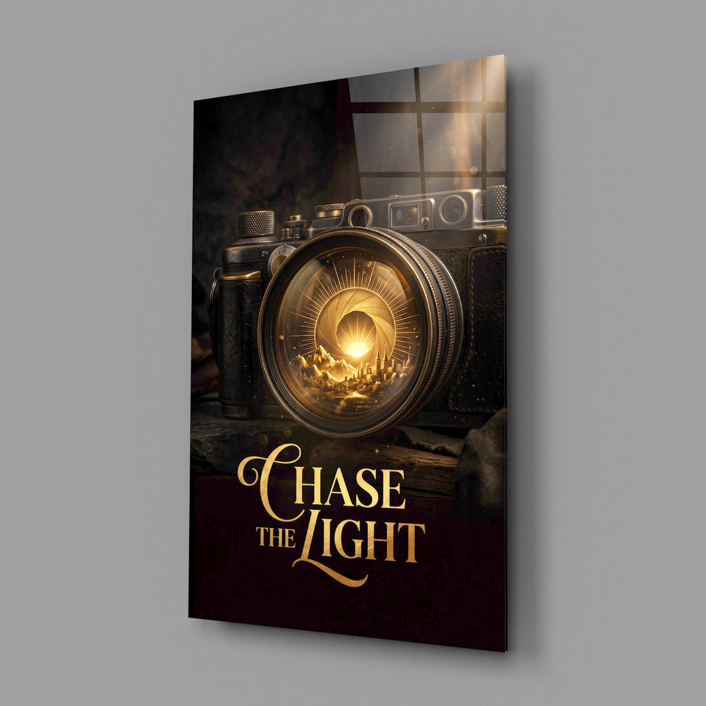 Chase the Light Gold Vintage Camera Glass Wall Art