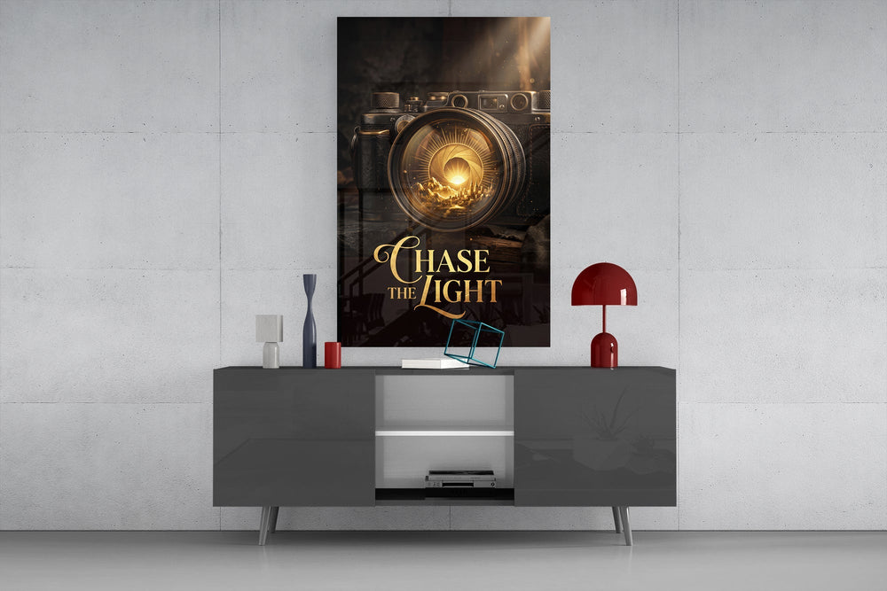 Chase the Light Gold Vintage Camera Glass Wall Art