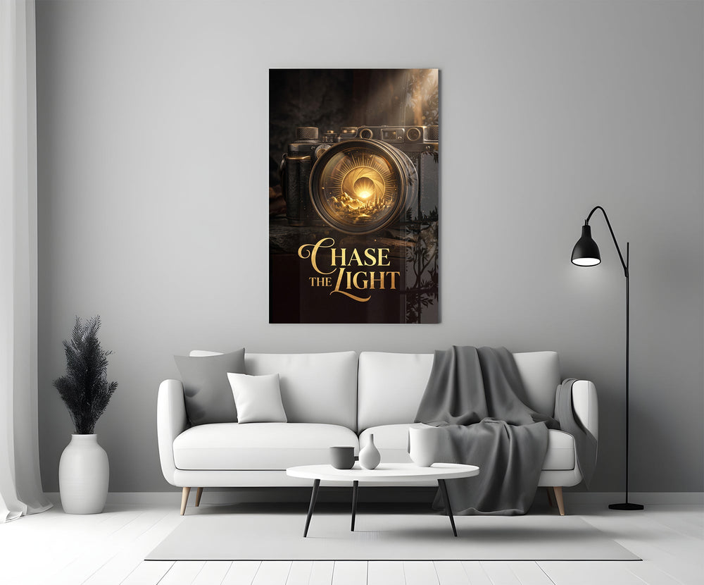 Chase the Light Gold Vintage Camera Glass Wall Art