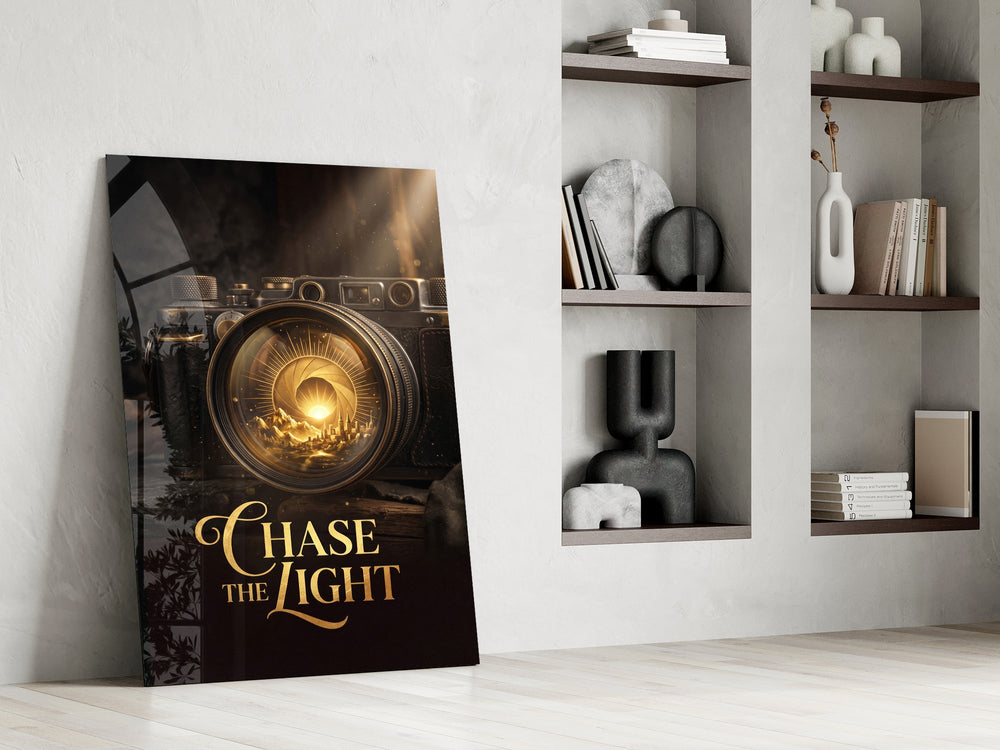 Chase the Light Gold Vintage Camera Glass Wall Art