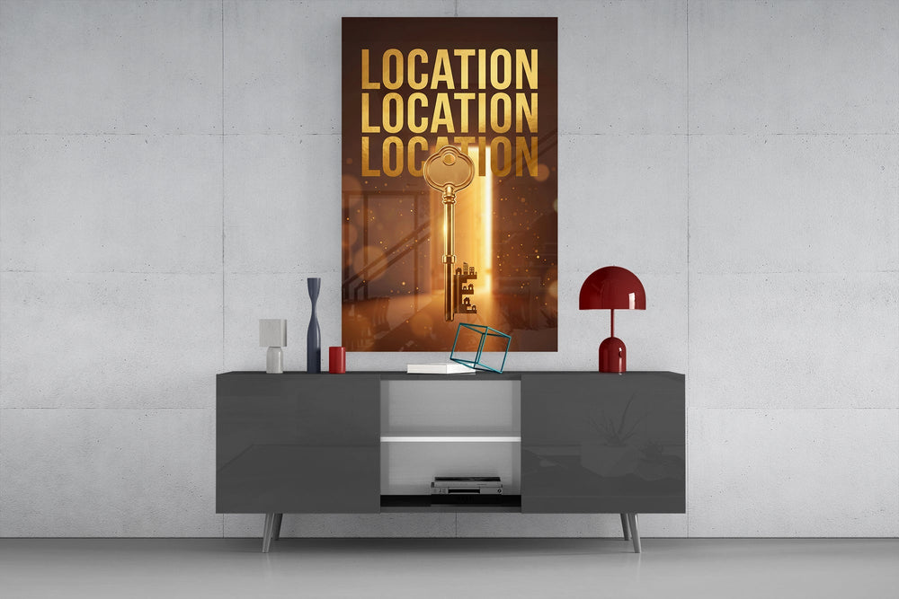 Location Location Location Gold Key Glass Wall Art