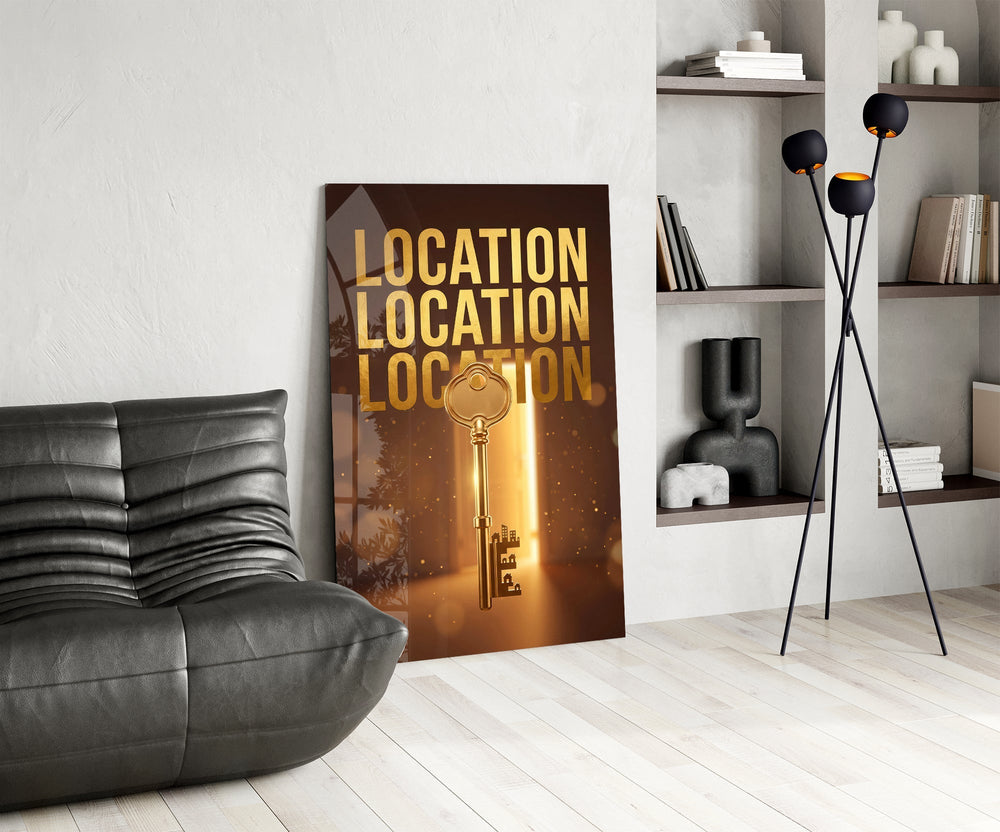 Location Location Location Gold Key Glass Wall Art