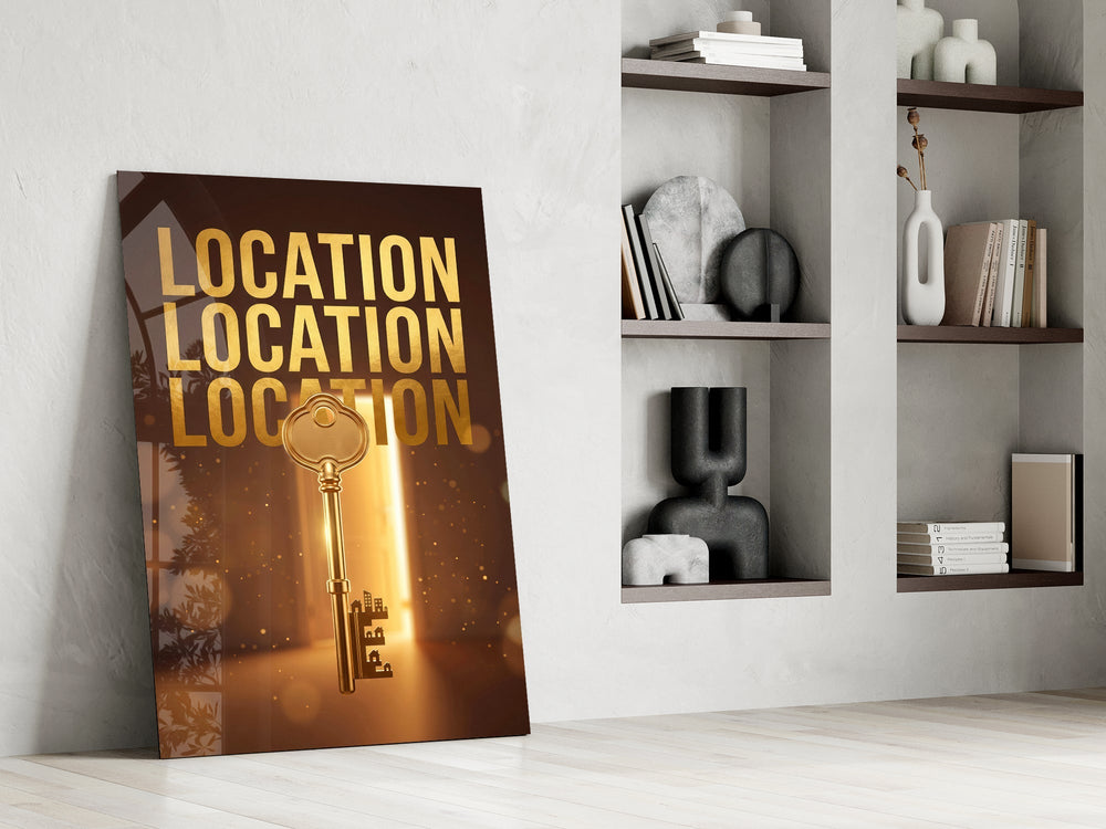 Location Location Location Gold Key Glass Wall Art