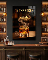 On the Rocks Gold Whiskey Skyline Glass Wall Art