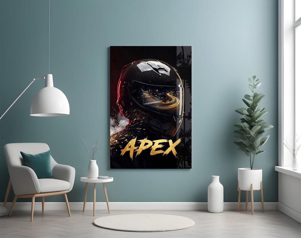 Apex Black Racing Helmet Glass Wall Art