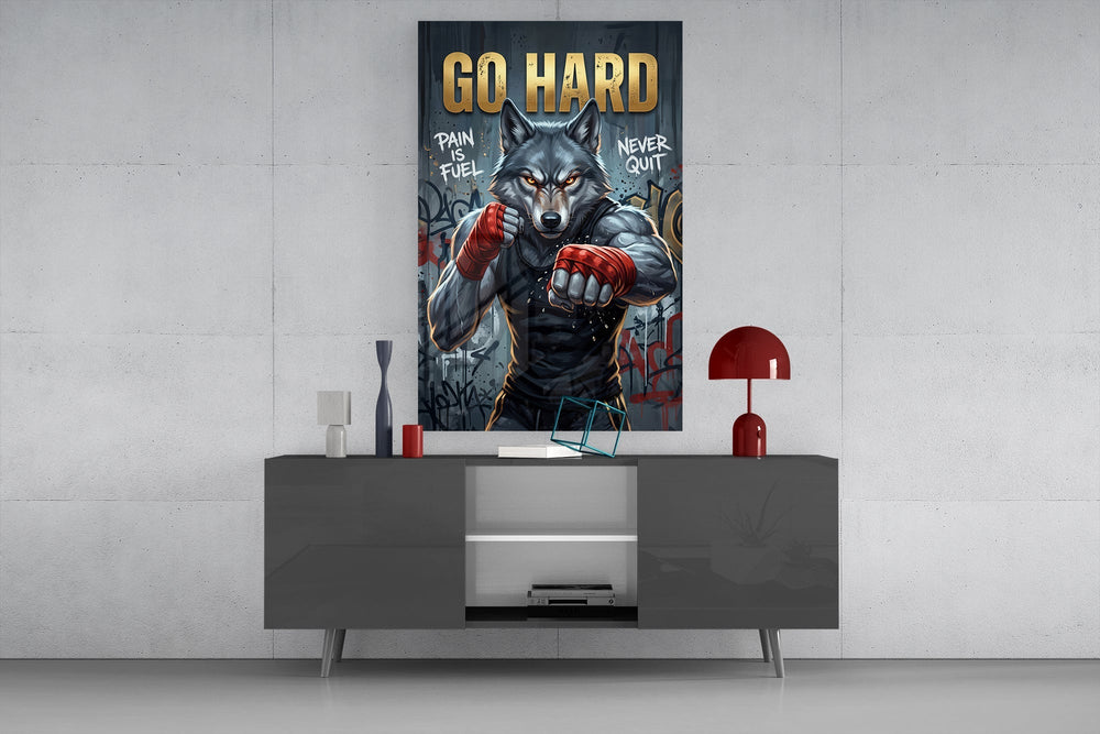 Go Hard Boxing Wolf Glass Wall Art