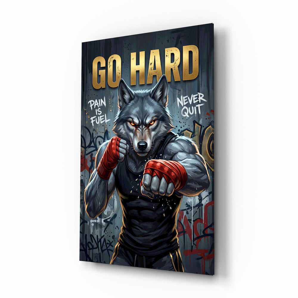 Go Hard Boxing Wolf Glass Wall Art