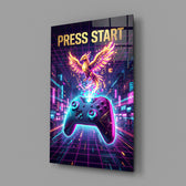 Press Start Neon Phoenix Gaming Glass Wall Art