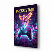 Press Start Neon Phoenix Gaming Glass Wall Art
