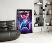 Press Start Neon Phoenix Gaming Glass Wall Art