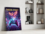 Press Start Neon Phoenix Gaming Glass Wall Art