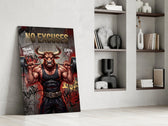 No Excuses Weightlifting Bull Glass Wall Art