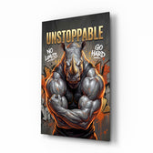 Unstoppable Muscular Rhino Glass Wall Art