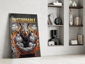 Unstoppable Muscular Rhino Glass Wall Art