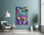 Love and Money Cartoon Rabbit Pop Art Glass Wall Art