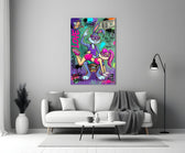 Love and Money Cartoon Rabbit Pop Art Glass Wall Art