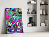 Love and Money Cartoon Rabbit Pop Art Glass Wall Art