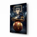 Gold High-Top Sneaker World Basketball Glass Wall Art