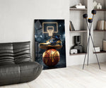 Gold High-Top Sneaker World Basketball Glass Wall Art