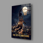 The City Is Watching Moonlit Slam Dunk Glass Wall Art