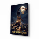The City Is Watching Moonlit Slam Dunk Glass Wall Art