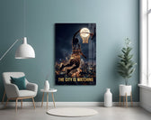 The City Is Watching Moonlit Slam Dunk Glass Wall Art