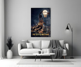 The City Is Watching Moonlit Slam Dunk Glass Wall Art