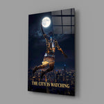 Palming The Moon City Skyline Glass Wall Art