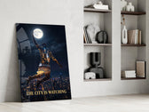 Palming The Moon City Skyline Glass Wall Art