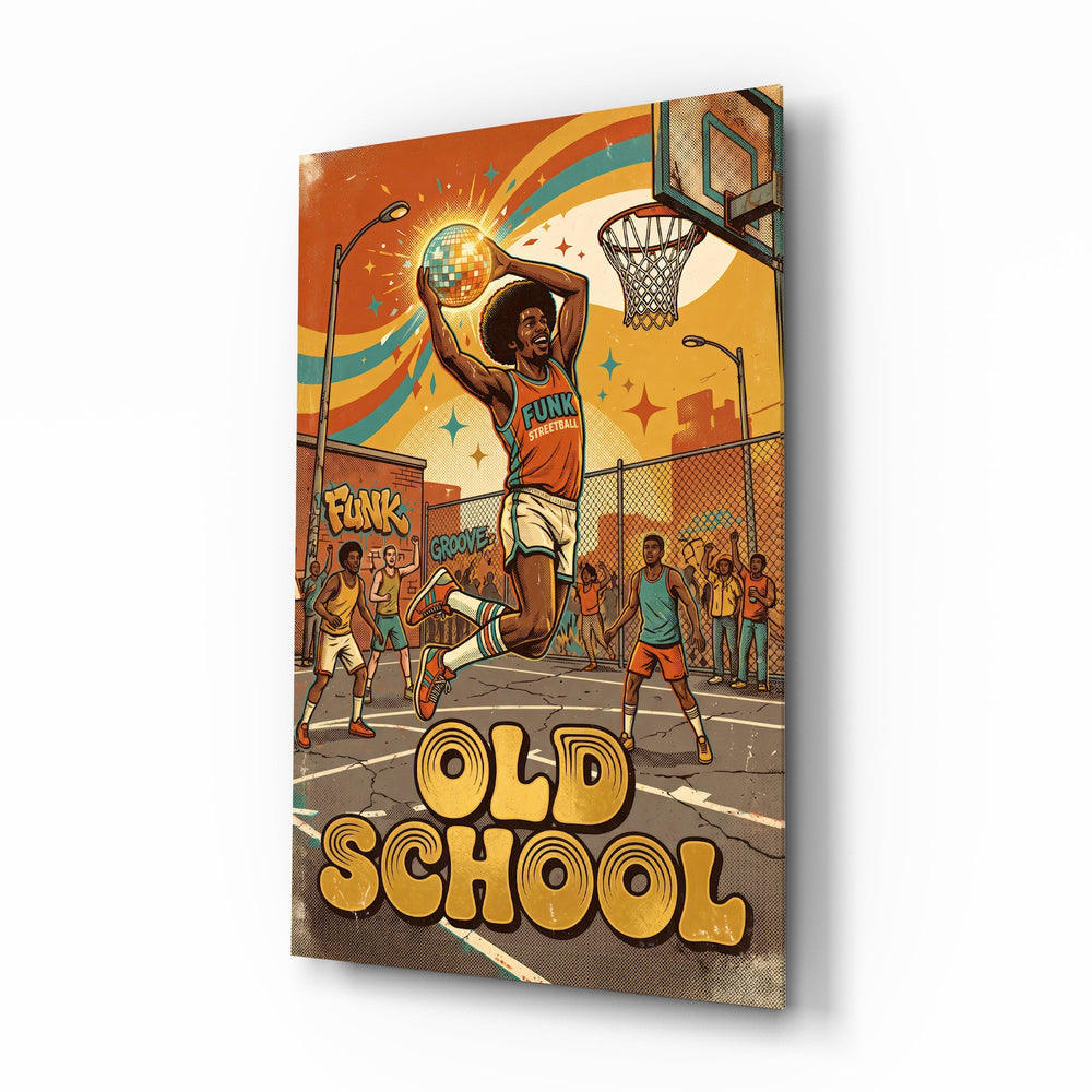 Old School Funk Streetball Disco Dunk Glass Wall Art
