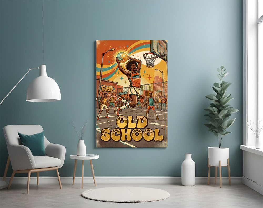 Old School Funk Streetball Disco Dunk Glass Wall Art