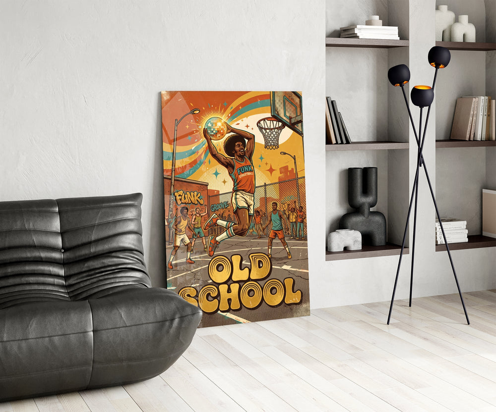 Old School Funk Streetball Disco Dunk Glass Wall Art