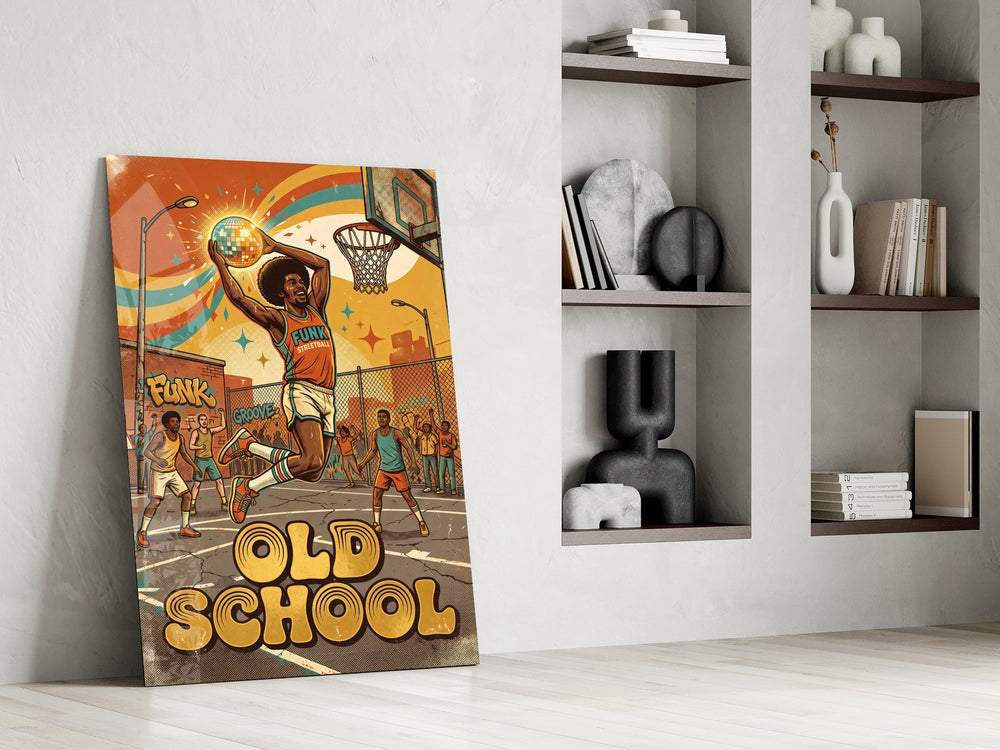 Old School Funk Streetball Disco Dunk Glass Wall Art