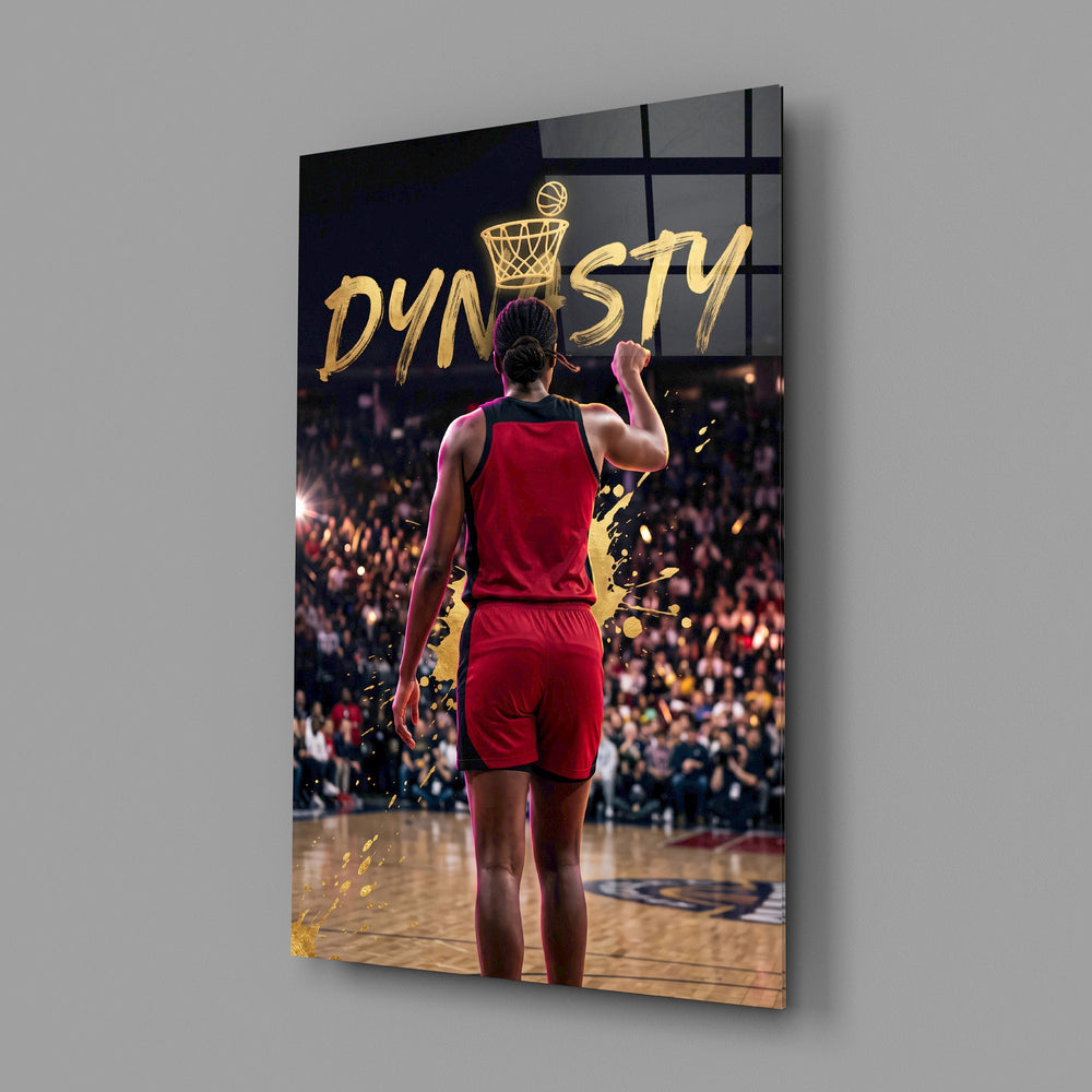Dynasty Gold Typography Basketball Glass Wall Art