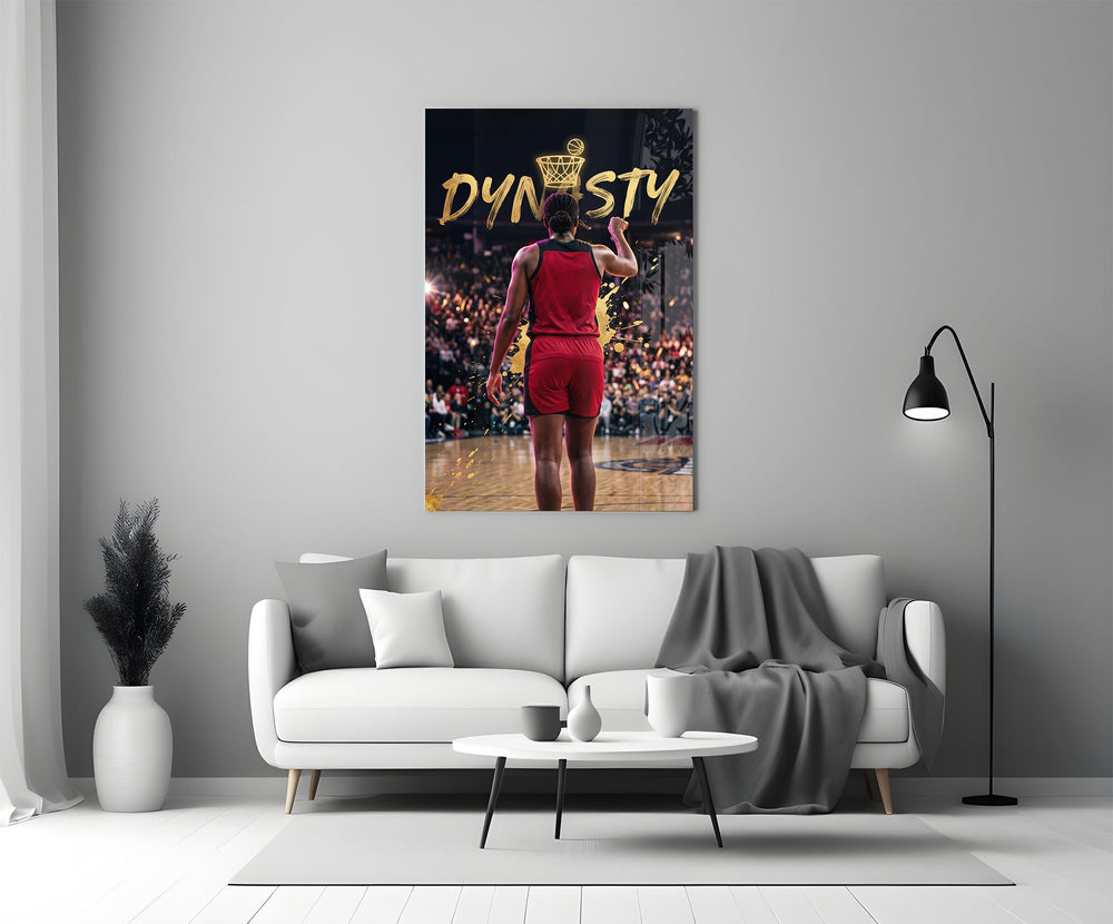 Dynasty Gold Typography Basketball Glass Wall Art