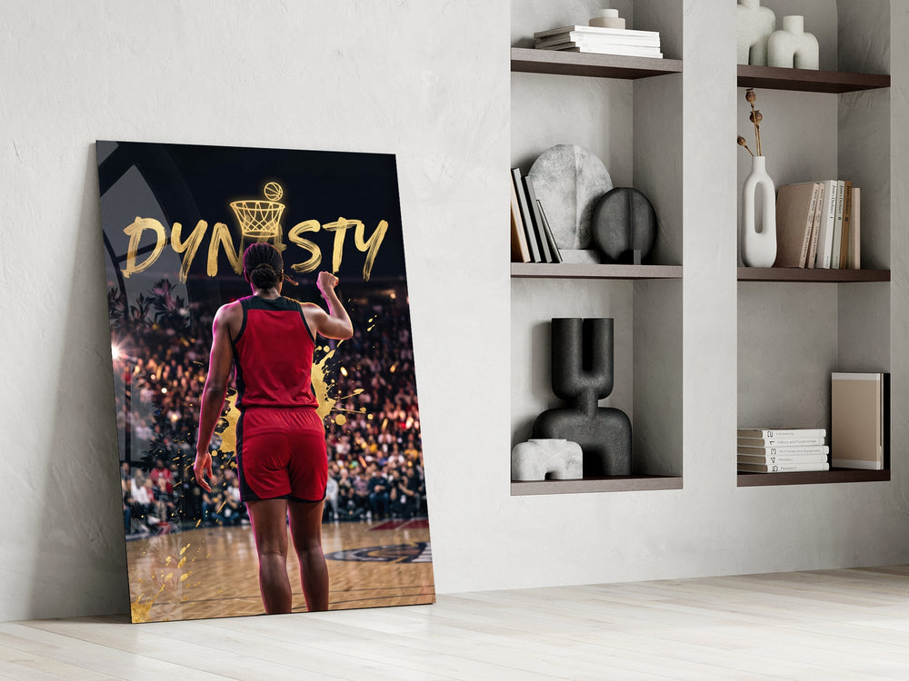 Dynasty Gold Typography Basketball Glass Wall Art