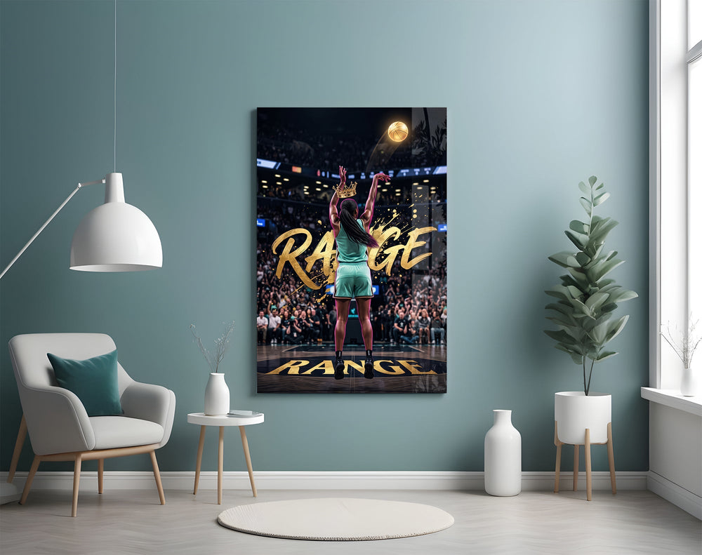 Range Gold Crown Basketball Shooter Glass Wall Art