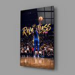 Relentless Gold Crown Basketball Jump Glass Wall Art