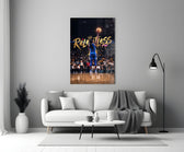 Relentless Gold Crown Basketball Jump Glass Wall Art