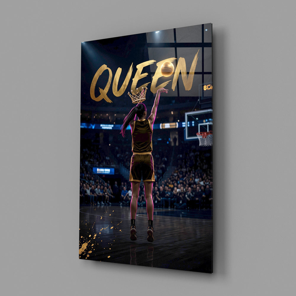 Queen Jeweled Crown Basketball Shooter Glass Wall Art