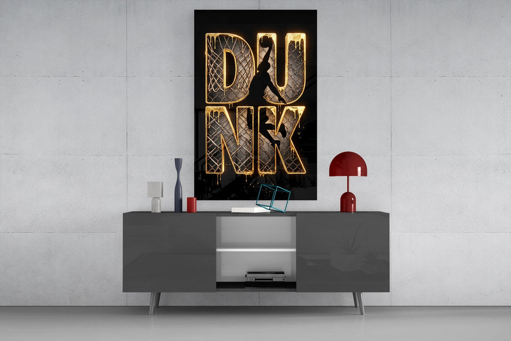 Dunk Gold Drip Basketball Net Glass Wall Art