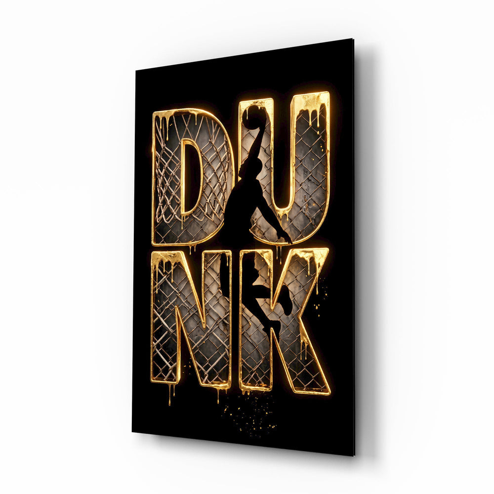 Dunk Gold Drip Basketball Net Glass Wall Art