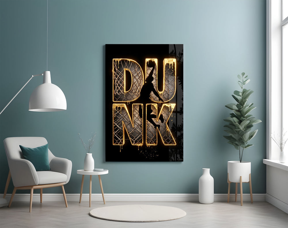 Dunk Gold Drip Basketball Net Glass Wall Art
