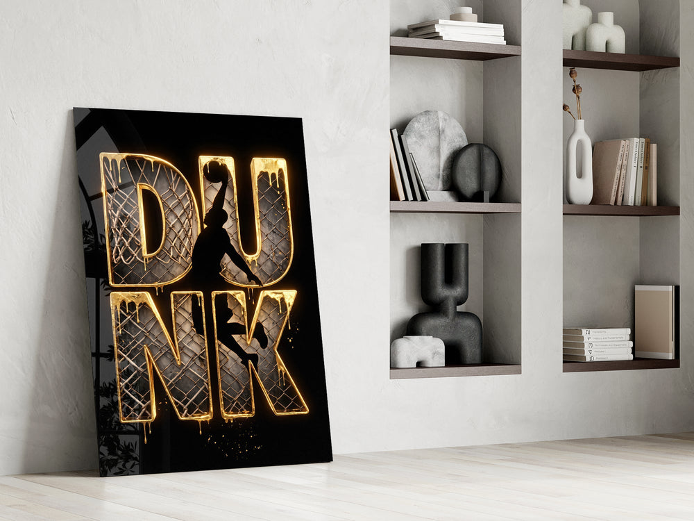 Dunk Gold Drip Basketball Net Glass Wall Art