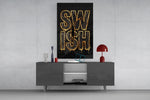 Swish Gold Net Typography Basketball Glass Wall Art