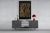 Swish Gold Net Typography Basketball Glass Wall Art