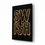 Swish Gold Net Typography Basketball Glass Wall Art