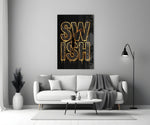 Swish Gold Net Typography Basketball Glass Wall Art