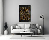 Swish Gold Net Typography Basketball Glass Wall Art