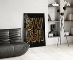 Swish Gold Net Typography Basketball Glass Wall Art